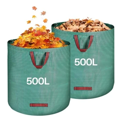 Imagen de QOEOTUY Sacos de Jardín 2X 500L Bolsas Basura con Asas, Gran Capacidad, Plegables y Reutilizables Jardinería para Recoger Plantas, Residuos Hojas