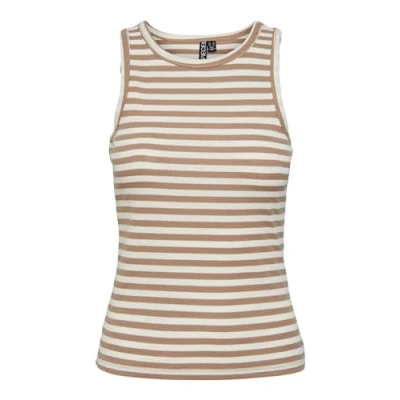 Imagen de PIECES Pcruka Boxer Camiseta de Tirantes Noos Anchos, Silver Mink/Stripes:Cloud Dancer, S para Mujer