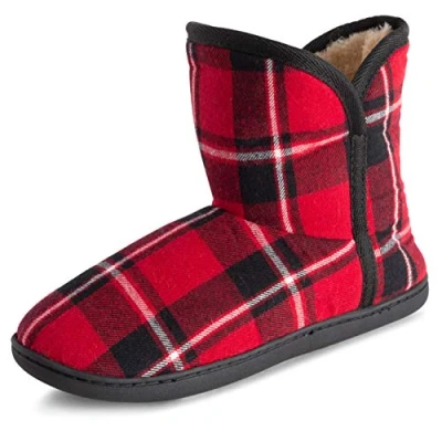 Imagen de Polar Mujer Espuma De Memoria Interior Piel Sintética Lana Botaie Suela Goma Comodidad Al Aire Libre Antideslizante Durable Zapatillas Rojo Tartán UK6/EU39 YC0752