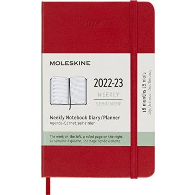 Imagen de Moleskine Agendas de 18 meses 2022 2023, Agenda Semanal con Tapa Dura y Cierre Elástico, Tamaño Bolsillo 9 x 14 cm, Color Rojo Escarlata