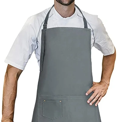 Imagen de LessMo Delantal, 100% algodón de Cocina Delantal con Correa para el Cuello Ajustable, Barbacoa Calidad Profesional 70 x 85 cm, Azul Marino