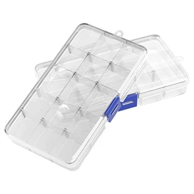 Imagen de Oulesvte 2 Piezas Transparente Cajas Almacenaje Plastico, caja Organizadoras Plastico con15 Compartimentos Ajustables Para Guardar Tornillos, Pendientes, Cuentas, Material de Oficina Ordenado