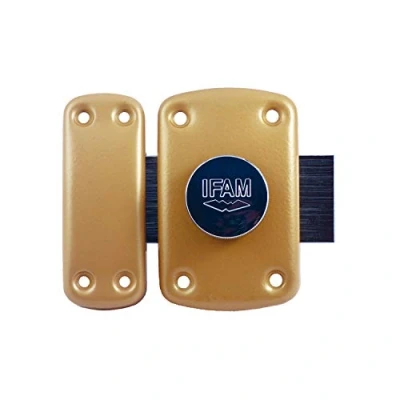 Imagen de Ifam B5/50 (025350F) Cerrojo de seguridad para puerta, sistema apertura pomo/llave, palanca 110 mm y 2 vueltas, 3 llaves, Latón