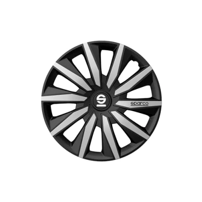 Imagen de Sparco Juego de 4 Tapacubos 16 Modelo Milano Negro/Plata. Diseño Deportivo para Las Llantas tu Coche. Fabricación Resistente y Duradera.