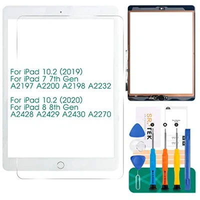 Imagen de para iPad 7 7ª generación pantalla táctil 8 8ª reemplazo de 10.2 2019 2020 digitalizador A2197 A2200 A2198 A2232 A2428 A2429 A2270 A2430 (con botón inicio,blanco)