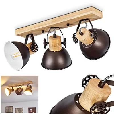 Imagen de hofstein lámpara de techo Orny, metal/madera en antracita/blanco/marrón, 3 luces, con focos regulables, x casquillo E27, foco diseño retro/vintage, sin bombilla(s)
