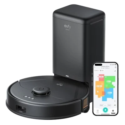 Imagen de eufy Clean Robot Aspirador con Base Autovaciado X8 Pro, 2 turbinas Twin Turbine™ de 4000 Pa, Cepillo Giratorio antienredos y Laser Navigation iPath™ para Limpiar Pelo Mascotas en alfombras