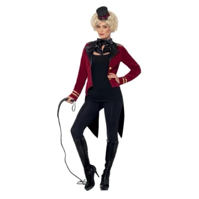 Imagen de Smiffys Disfraz de jefe pista circo, Rojo, con chaqueta, cuello y minisombrero copa
