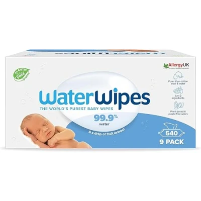 Imagen de WaterWipes Original Baby Wipes, 540 unidades (paquete de 9), 99,9% a base agua, sin perfume, para pieles sensibles, el envase puede variar