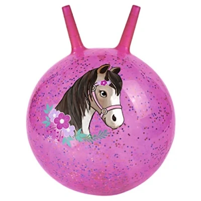 Imagen de moses. Pelota de Salto Brillante para Amantes los Caballos con Relleno Confeti Estrellas, Juguete Interior y Exterior niños a Partir 4 años, Color Rosa Purpurina