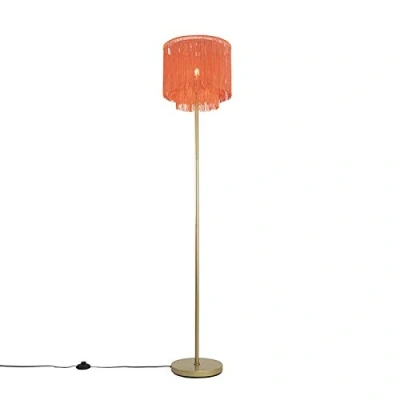 Imagen de QAZQA oriental Lámpara de pie oro pantalla coral flecos FRANXA Acero/Textil Alargada Adecuado para LED Max. 1 x 40 Watt