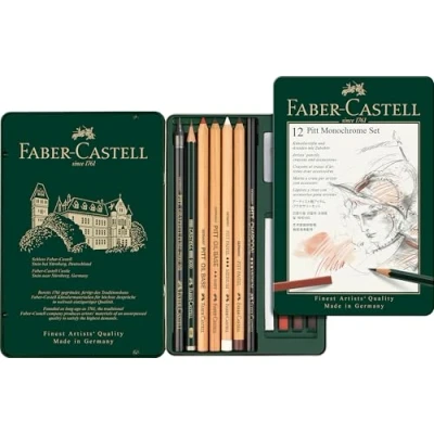 Imagen de Faber Castell 112975 Estuche de metal Grafito Pitt con 12 piezas, monocrome