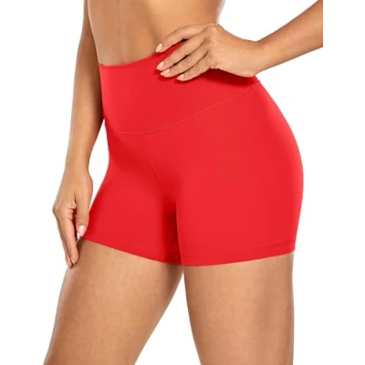 Imagen de CRZ Yoga Mujer Naked Feeling Pantalones Cortos Deportivos Cintura Alta Ciclismo Fitness Mallas Cortas 10cm Rojo Profundo 44