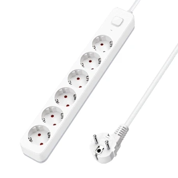 Imagen de Aigostar Regleta Enchufes, Alargador Enchufe de 6 Enchufes con Interruptor, Cable 1,5 Metros, Blanco