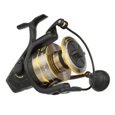 Imagen de PENN Carrete Giratorio Battle® IV, Pescador de Agua Salada Señuelo y Cebo para Peces mar, Robusto Aluminio ambidiestro 8000 Alta Velocidad Tamaño 5.3:1 Negro, Dorado Ahumado