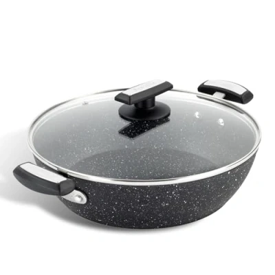 Imagen de Scoville Xtra Cacerola poco profunda de 28 cm con tapa, antiadherente, revestimiento apta para todas las cocinas, perfecta guisos, cacerolas y curry, lavavajillas, sin