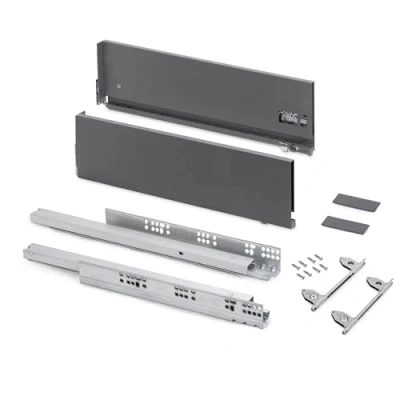Imagen de Emuca Kit cajón para cocina o baño con regulación 3D, altura 178mm, profundidad 350mm, 40 Kg, cierre suave, tableros no incluidos, Acero, Gris antracita