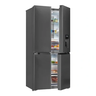 Imagen de Exquisit® Frigorífico Americano 4 Puertas, Capacidad 432L, Rango Energético E, No Frost, Display Digital, Cajones Verduleros, Dispensador de Agua, Color Inox, Dimensiones 183x83,6x63,6 cm.