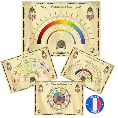 Imagen de Majestic&#039;s Diales de Radiestesia 12 Tablas para Péndulo (6 Recto 6 Reverso) Impresas y Plastificadas en Francia Escala Bovis,Tasa Vitalidad Formato A4 Autor del Grand Recueil