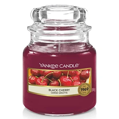 Imagen de Yankee Candle Black Cherry Vela Aromática en Frasco Pequeño, Rojo, 104g