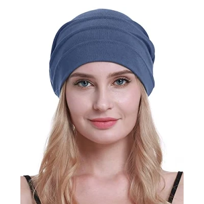 Imagen de osvyo Algodón Chemo Sombreros Soft Caps Cáncer para la pérdida de cabello las mujeres sellado embalaje, azul/gris, Talla única
