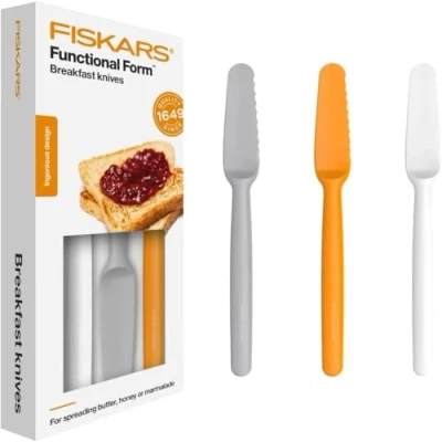 Imagen de Fiskars Set de cuchillos desayuno, 3 unidades, Plástico, Blanco/Naranja/Gris, Functional Form, 1016121