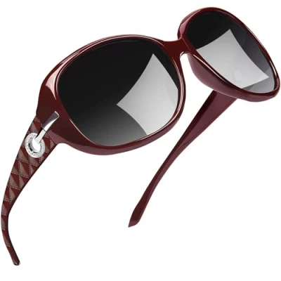 Imagen de Joopin Gafas de Sol Mujer Polarizadas Moda Protección UV400 Gran Tamaño Señoras (Vino tinto)