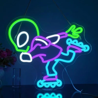 Imagen de Looklight Skate Alien Letrero de neón Letreros Verde Púrpura Led luz regulables para dormitorio Habitación niños Bar Fiesta Sala patinaje Regalo