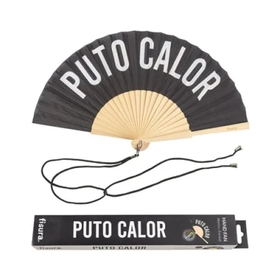 Imagen de Fisura Abanico original con mensaje “p*to calor. de madera moderno y gracioso. negro blanco. cuelga abanico. 42,5 x 23 cm.