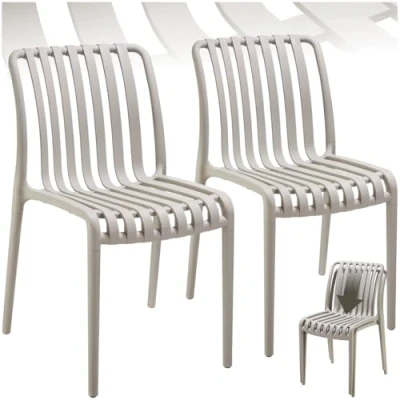 Imagen de TecTake® Sillas Terraza Exterior Apilables, Plástico Resistente, Antideslizante, Fácil de Montar, Muebles Resistentes, Jardin Set 2 Sin Reposabrazos Gris Topo