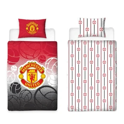 Imagen de Manchester United FC Character World Juego de Funda edredón Oficial para Cama Individual, diseño Escudo fútbol 2 Caras, Color Rojo, Producto Oficial, Incluye Almohada a