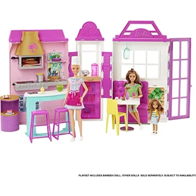 Imagen de Barbie y su Restaurante Muñeca rubia con establecimiento accesorios de cocina juguete, regalo para niños niñas +3 años (Mattel HGP59)