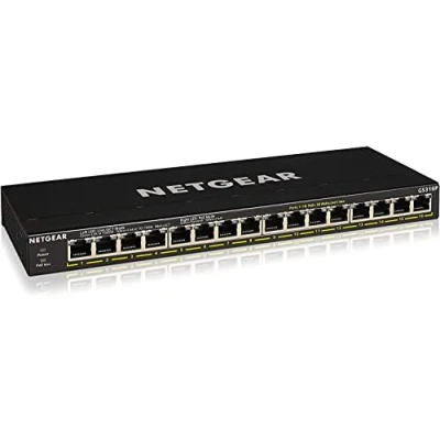 Imagen de NETGEAR Switch PoE, de red Gigabit Ethernet no gestionado 24 puertos (GS324P) con 16x PoE+ consumo 190W, montaje sobremesa o en bastidor