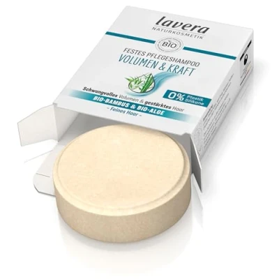 Imagen de lavera Champú de cuidado firme Volumen y fuerza, sin siliconas, hidratación intensa suave, vegano, cosmética natural, 50 g