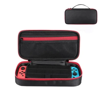 Imagen de HYGMOCC Funda para Nintendo Switch/Switch OLED, con 10 cartuchos de juegos protección plegable suave duradera viaje, Consola Switch y Accesorios, (Negro), Negro , Organizador bolsa