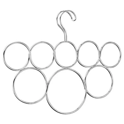 Imagen de iDesign Perchas ahorra espacio, organizador de pañuelos antiarrugas metal, colgador accesorios con 8 anillos para chales, corbatas o cinturones, plateado