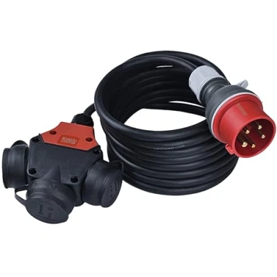 Imagen de Adaptador CEE Schuko RoadEu, de Corriente 380 V a 220 V, Enchufe 16 3 Tomas Cable alimentación Goma 10 Metros y 5,5 mm, alargador 10M m