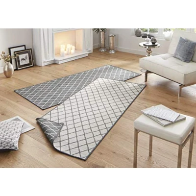 Imagen de NORTHRUGS Alfombra para interior y exterior Málaga 80 x 250 cm, reversible, resistente a la intemperie, diseño geométrico moderno, balcón, terraza, jardín, jardín de invierno, salón, al agua, color gris crema