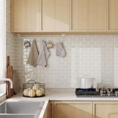 Imagen de Yoillione Azulejos Adhesivos Cocina Baldosas: Gruesas Pegatinas Adhesivas para Pared Beige 3D Papel Vinilo