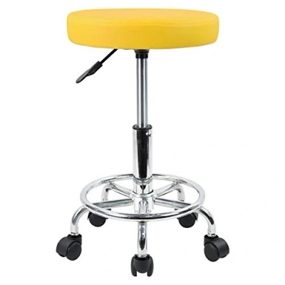 Imagen de KKTONER Taburete Redondo de Cuero PU reposapiés Ajuste Altura Giratorio Medical SPA salón taburetes Masaje Silla Trabajo Color Amarillo