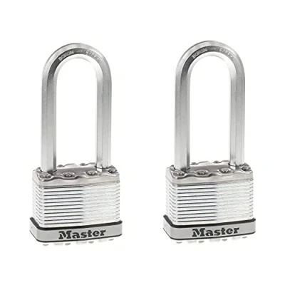 Imagen de Master Lock M5XTLJ Magnum Candado de acero laminado, paquete doble con llave, plateado, 2