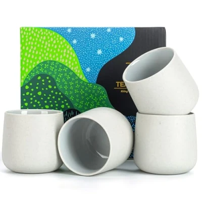 Imagen de TEANAGOO taza de té japonesa cerámica, 205 ml, gris claro, H5, 4 piezas/caja, tazas japonesas, china, asiáticas, asiáticas sin asas