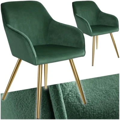 Imagen de TecTake® Juego de Sillas Tapizadas en Terciopelo, Comedor Ergonómicas y Versátiles, Gran Estabilidad Capacidad Carga, Cocina Elegantes 2 Verde Oscuro/Dorado