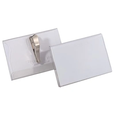 Imagen de Durable 811119 Portanombres (con pinza de cocodrilo, 54 x 90 mm) Paquete 25 piezas, transparente