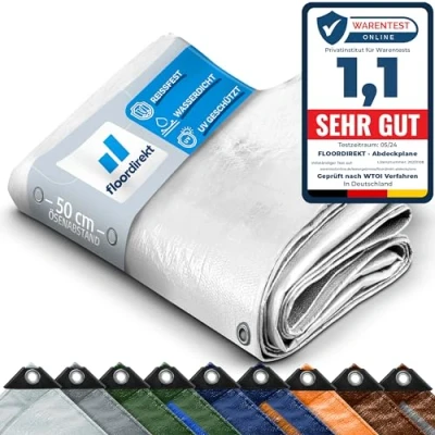 Imagen de Lona de protección Barco Base Tienda campaña para Camping y Exterior jardín Impermeable con Ojales (2 x 3 m (240 g/m²), Color Blanco)
