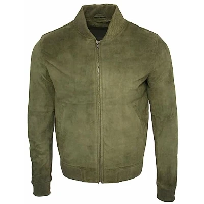 Imagen de Infinity Hombre Verde Varsity de Cuero Ante Bombardero Chaqueta XL