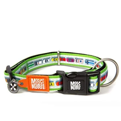 Imagen de Max &amp; Molly Urban Pets Smart ID Collar de Perro Neopreno Suave, Impermeable, Lavable a máquina, Hebilla Poder, Etiqueta QR y Perfil aplicación Personalizado, Azul Retro L
