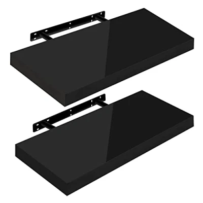 Imagen de WOLTU Estante de Pared Tablero Volato Juego 2 Flotante Libre CD DVD Libro Madera 50x22,9x3,8cm, Negro, RG9477sz