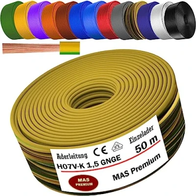 Imagen de cable de 5 a 100 m H07 V K 1 x 1,5 mm², flexible simple (verde/amarillo, 50 m)
