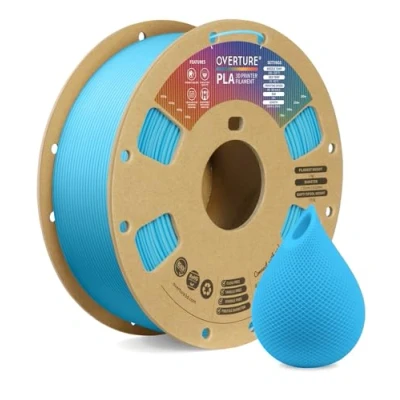 Imagen de OVERTURE filamento PLA de 1,75 mm consumo, 1 kg (2,2 lbs), precisión dimensional 99% probabilidad +/ 0,02 mm, para impresora 3D (azul claro)